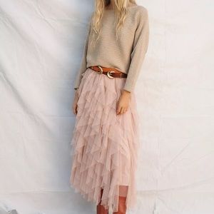 Anthropologie Ruffled Tulle Midi Skirt *new* sz M